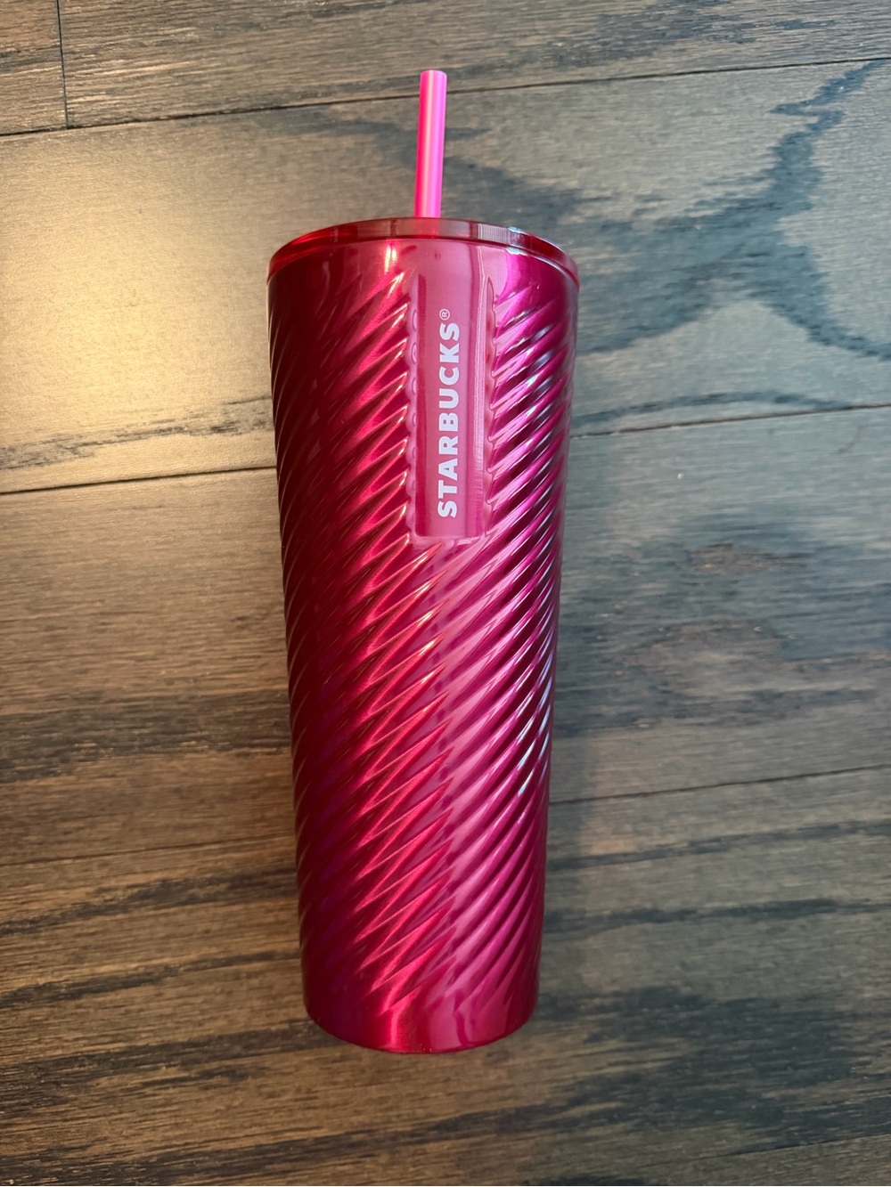 NWT Starbucks Metallic Fuchsia Spiral Tumbler with Straw